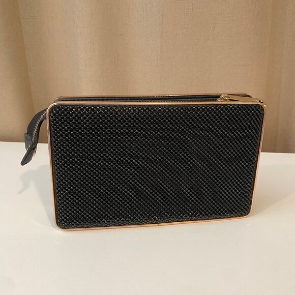 Kate Landry Black Mesh Evening Clutch with Gold Trim – Elegant 8”x5” - Picture 4 of 6